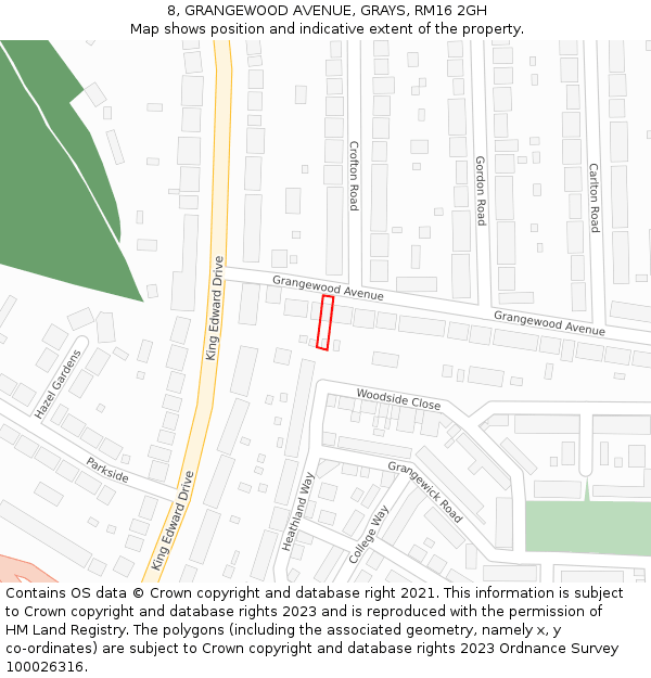 8, GRANGEWOOD AVENUE, GRAYS, RM16 2GH: Location map and indicative extent of plot