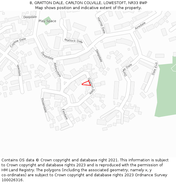 8, GRATTON DALE, CARLTON COLVILLE, LOWESTOFT, NR33 8WP: Location map and indicative extent of plot