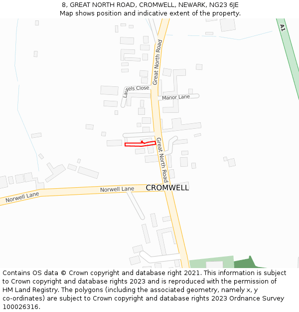 8, GREAT NORTH ROAD, CROMWELL, NEWARK, NG23 6JE: Location map and indicative extent of plot