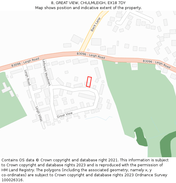 8, GREAT VIEW, CHULMLEIGH, EX18 7DY: Location map and indicative extent of plot