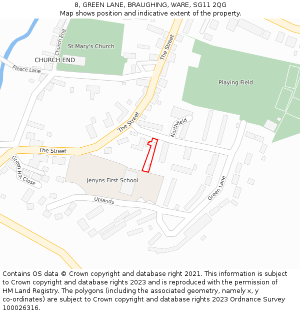 8, GREEN LANE, BRAUGHING, WARE, SG11 2QG: Location map and indicative extent of plot