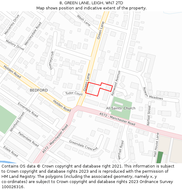 8, GREEN LANE, LEIGH, WN7 2TD: Location map and indicative extent of plot