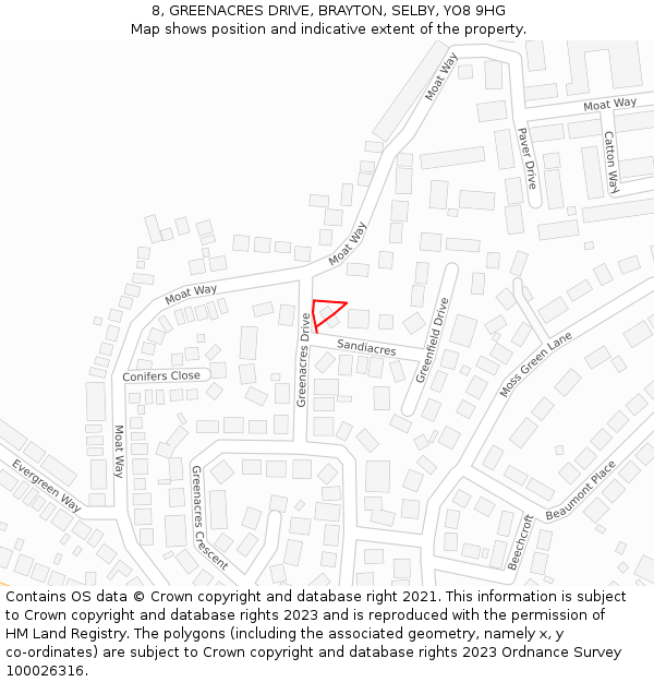 8, GREENACRES DRIVE, BRAYTON, SELBY, YO8 9HG: Location map and indicative extent of plot