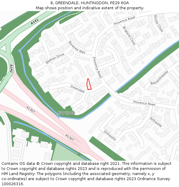 8, GREENDALE, HUNTINGDON, PE29 6GA: Location map and indicative extent of plot