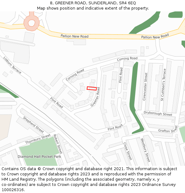 8, GREENER ROAD, SUNDERLAND, SR4 6EQ: Location map and indicative extent of plot