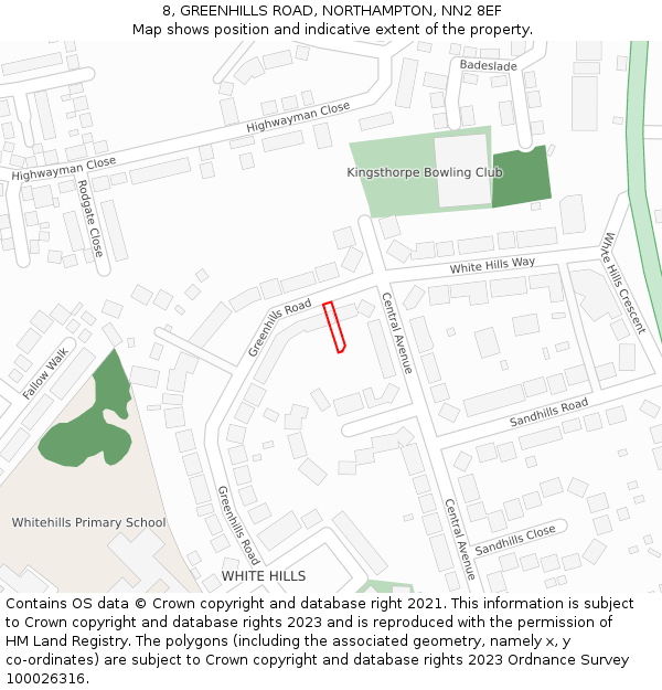 8, GREENHILLS ROAD, NORTHAMPTON, NN2 8EF: Location map and indicative extent of plot