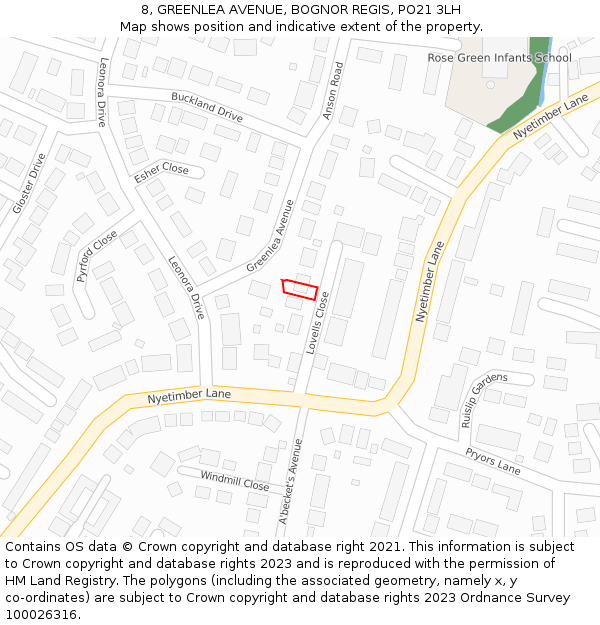 8, GREENLEA AVENUE, BOGNOR REGIS, PO21 3LH: Location map and indicative extent of plot