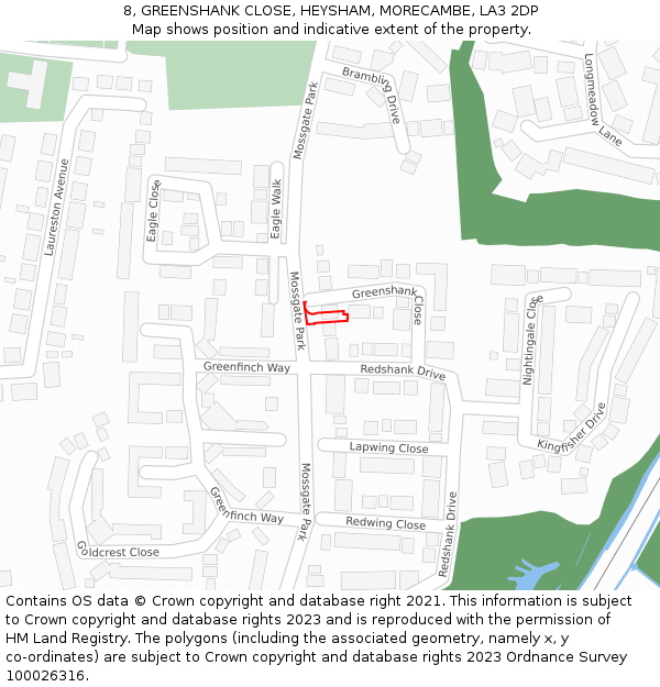 8, GREENSHANK CLOSE, HEYSHAM, MORECAMBE, LA3 2DP: Location map and indicative extent of plot