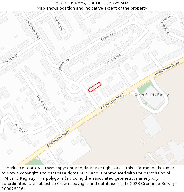 8, GREENWAYS, DRIFFIELD, YO25 5HX: Location map and indicative extent of plot