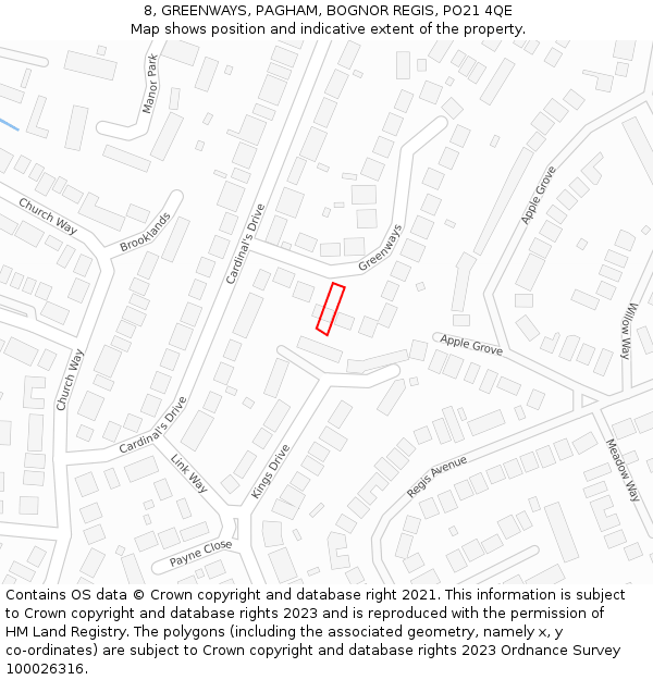 8, GREENWAYS, PAGHAM, BOGNOR REGIS, PO21 4QE: Location map and indicative extent of plot