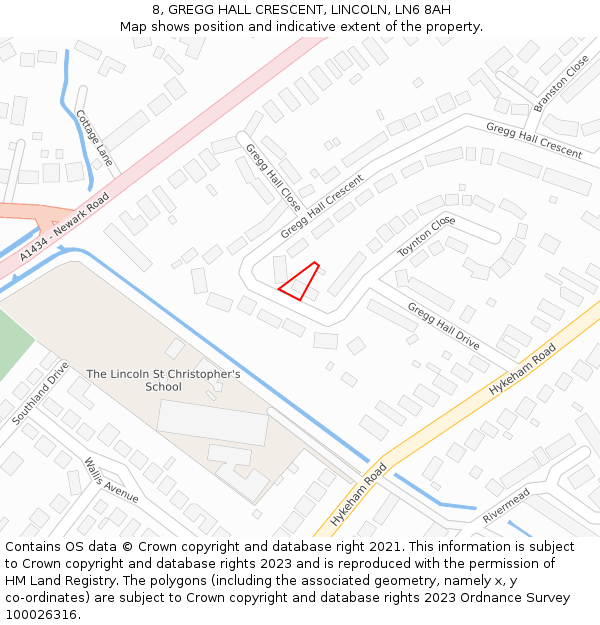 8, GREGG HALL CRESCENT, LINCOLN, LN6 8AH: Location map and indicative extent of plot