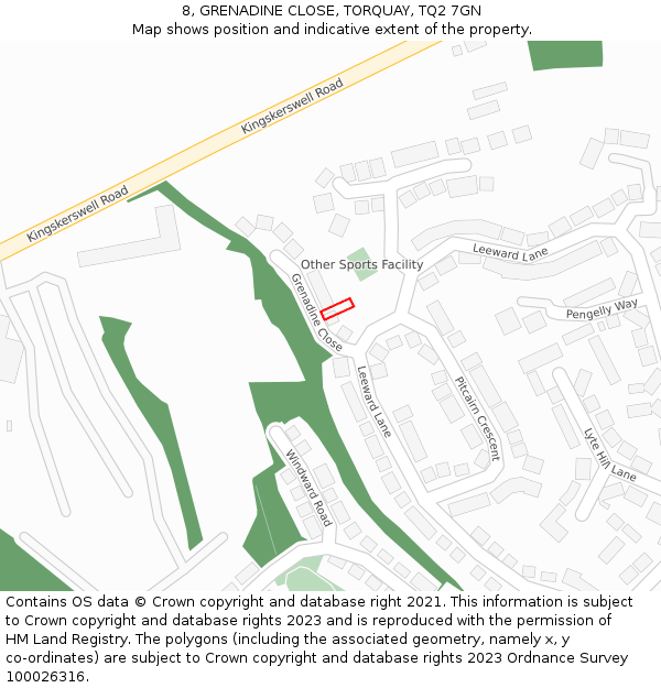 8, GRENADINE CLOSE, TORQUAY, TQ2 7GN: Location map and indicative extent of plot