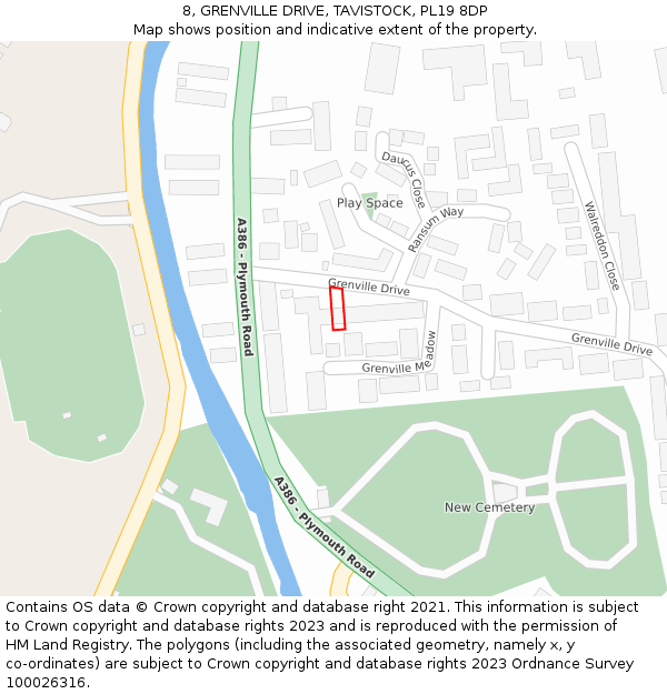 8, GRENVILLE DRIVE, TAVISTOCK, PL19 8DP: Location map and indicative extent of plot