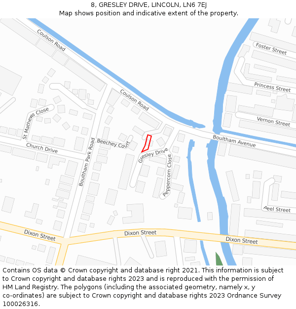 8, GRESLEY DRIVE, LINCOLN, LN6 7EJ: Location map and indicative extent of plot