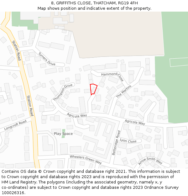 8, GRIFFITHS CLOSE, THATCHAM, RG19 4FH: Location map and indicative extent of plot