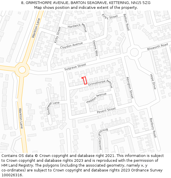 8, GRIMSTHORPE AVENUE, BARTON SEAGRAVE, KETTERING, NN15 5ZG: Location map and indicative extent of plot