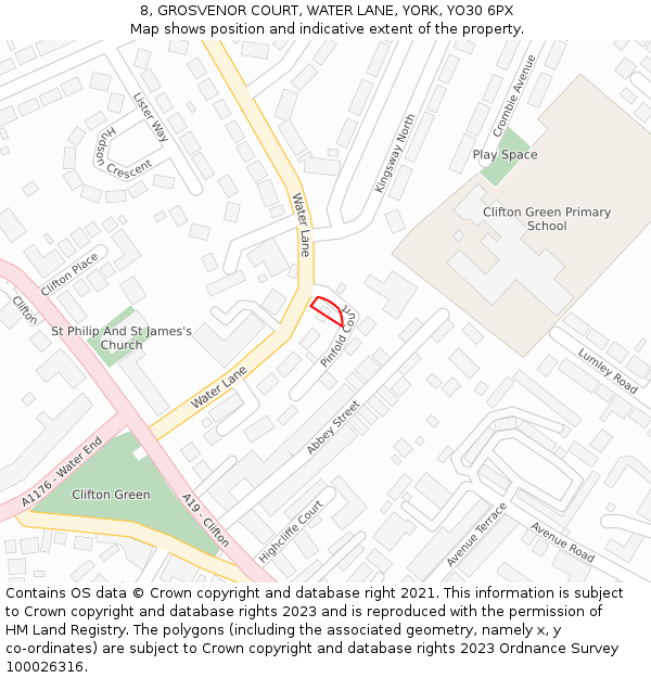 8, GROSVENOR COURT, WATER LANE, YORK, YO30 6PX: Location map and indicative extent of plot