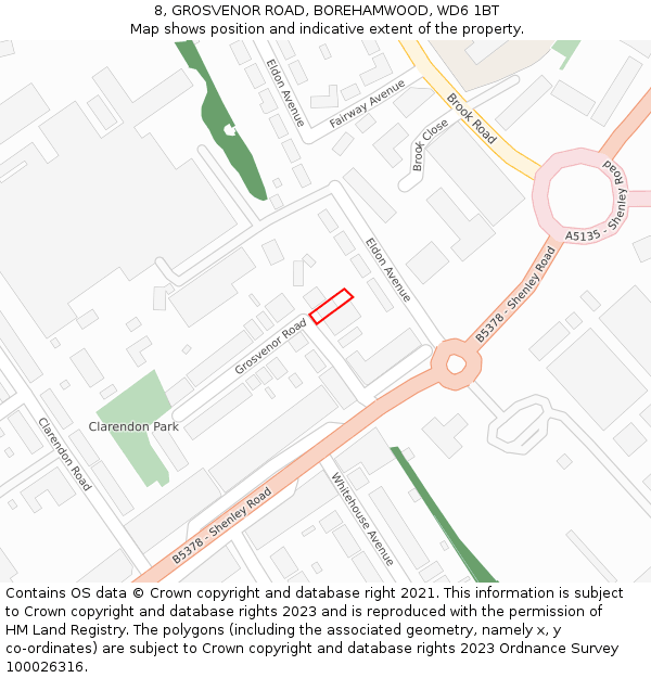 8, GROSVENOR ROAD, BOREHAMWOOD, WD6 1BT: Location map and indicative extent of plot