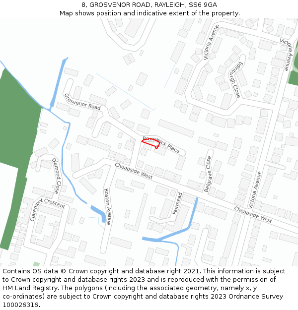 8, GROSVENOR ROAD, RAYLEIGH, SS6 9GA: Location map and indicative extent of plot