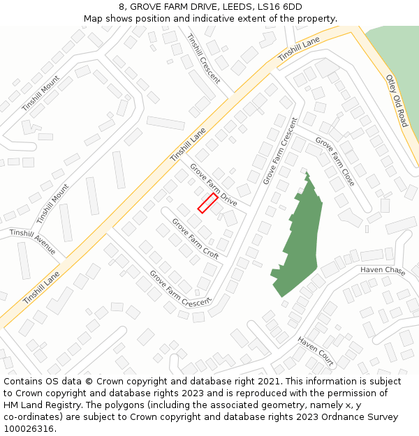 8, GROVE FARM DRIVE, LEEDS, LS16 6DD: Location map and indicative extent of plot