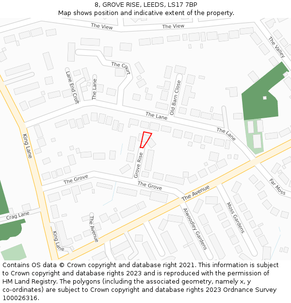 8, GROVE RISE, LEEDS, LS17 7BP: Location map and indicative extent of plot