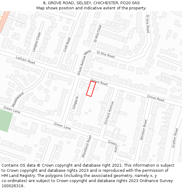 8, GROVE ROAD, SELSEY, CHICHESTER, PO20 0AS: Location map and indicative extent of plot