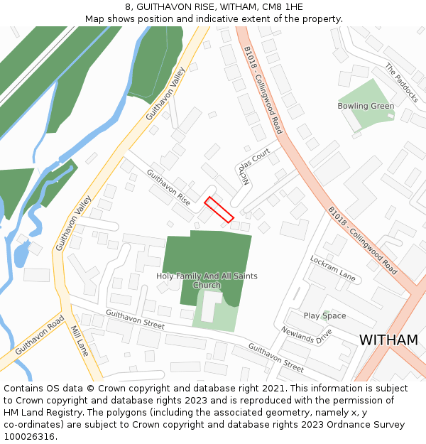 8, GUITHAVON RISE, WITHAM, CM8 1HE: Location map and indicative extent of plot