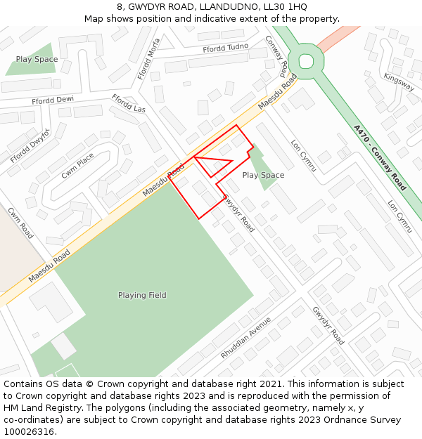 8, GWYDYR ROAD, LLANDUDNO, LL30 1HQ: Location map and indicative extent of plot