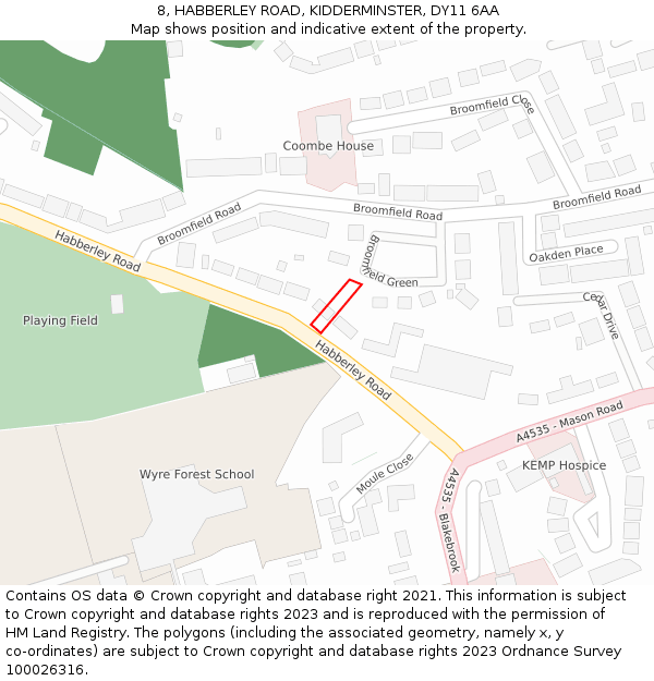 8, HABBERLEY ROAD, KIDDERMINSTER, DY11 6AA: Location map and indicative extent of plot