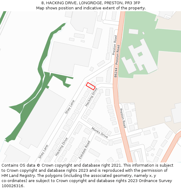 8, HACKING DRIVE, LONGRIDGE, PRESTON, PR3 3FP: Location map and indicative extent of plot