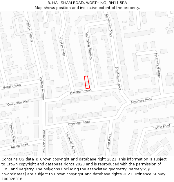 8, HAILSHAM ROAD, WORTHING, BN11 5PA: Location map and indicative extent of plot