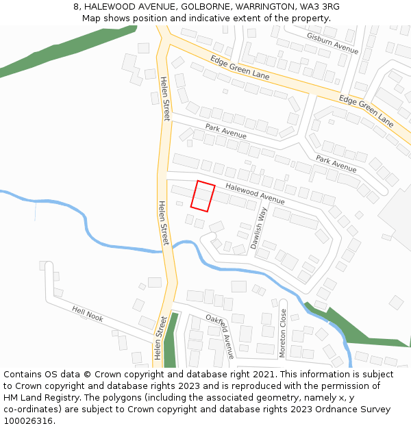 8, HALEWOOD AVENUE, GOLBORNE, WARRINGTON, WA3 3RG: Location map and indicative extent of plot