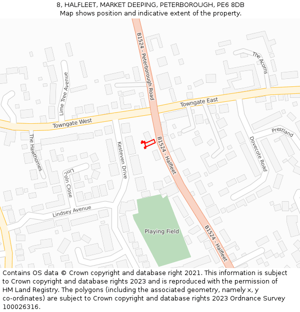 8, HALFLEET, MARKET DEEPING, PETERBOROUGH, PE6 8DB: Location map and indicative extent of plot
