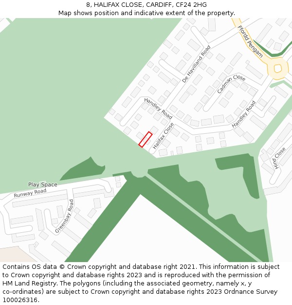 8, HALIFAX CLOSE, CARDIFF, CF24 2HG: Location map and indicative extent of plot