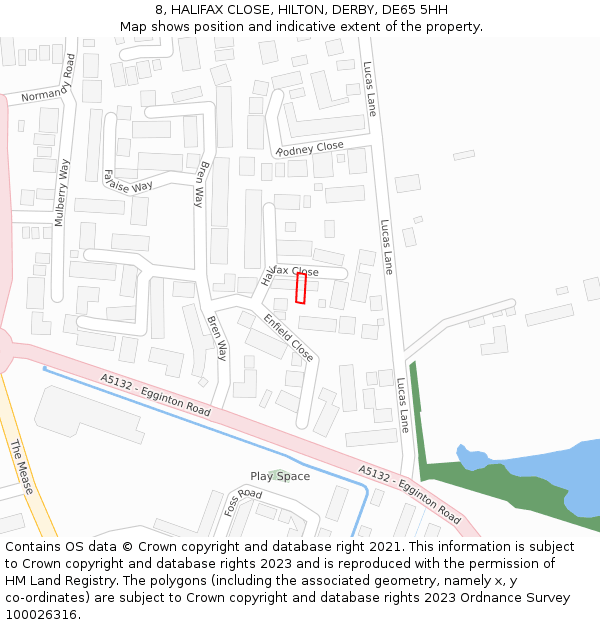 8, HALIFAX CLOSE, HILTON, DERBY, DE65 5HH: Location map and indicative extent of plot