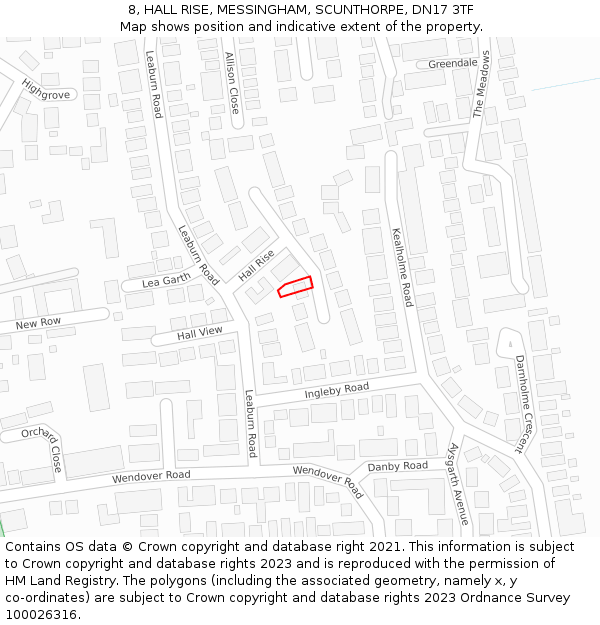 8, HALL RISE, MESSINGHAM, SCUNTHORPE, DN17 3TF: Location map and indicative extent of plot