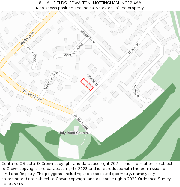 8, HALLFIELDS, EDWALTON, NOTTINGHAM, NG12 4AA: Location map and indicative extent of plot