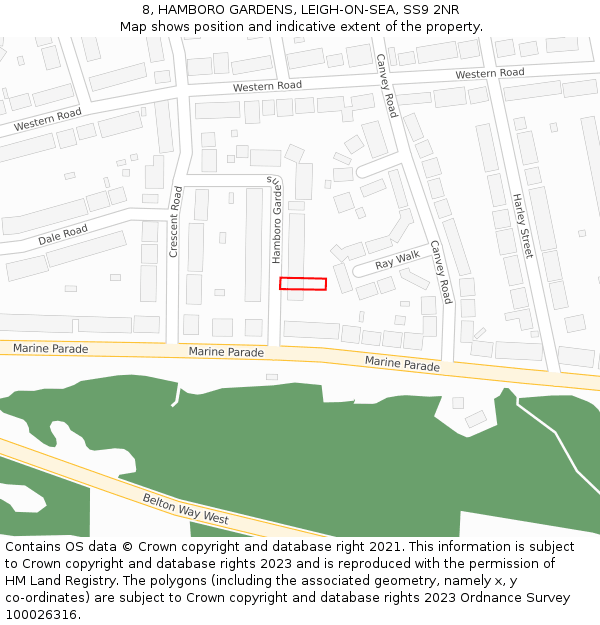 8, HAMBORO GARDENS, LEIGH-ON-SEA, SS9 2NR: Location map and indicative extent of plot