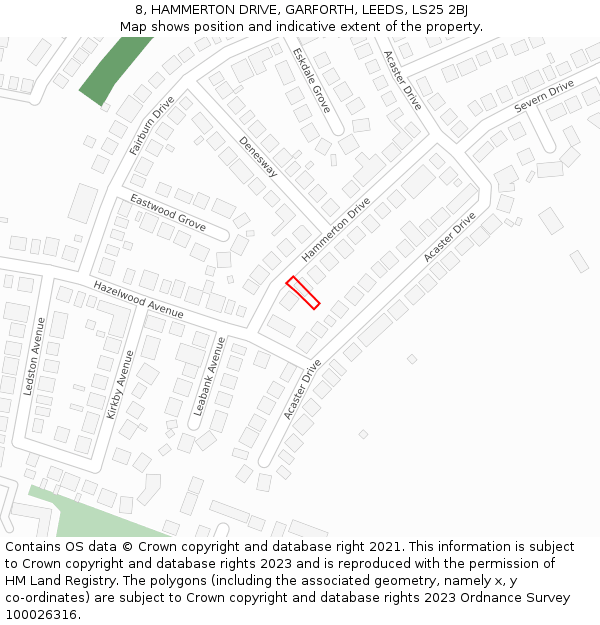 8, HAMMERTON DRIVE, GARFORTH, LEEDS, LS25 2BJ: Location map and indicative extent of plot