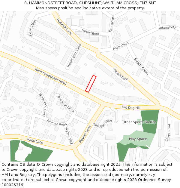 8, HAMMONDSTREET ROAD, CHESHUNT, WALTHAM CROSS, EN7 6NT: Location map and indicative extent of plot