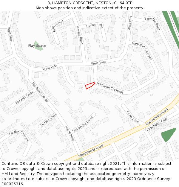 8, HAMPTON CRESCENT, NESTON, CH64 0TP: Location map and indicative extent of plot