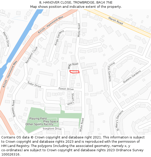 8, HANOVER CLOSE, TROWBRIDGE, BA14 7NE: Location map and indicative extent of plot