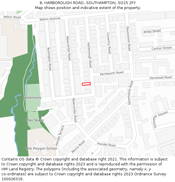 8, HARBOROUGH ROAD, SOUTHAMPTON, SO15 2FY: Location map and indicative extent of plot