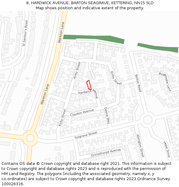 8, HARDWICK AVENUE, BARTON SEAGRAVE, KETTERING, NN15 5LD: Location map and indicative extent of plot