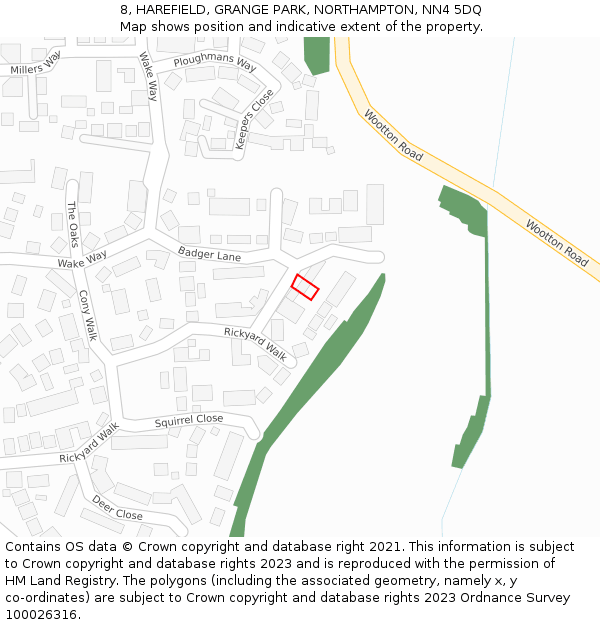 8, HAREFIELD, GRANGE PARK, NORTHAMPTON, NN4 5DQ: Location map and indicative extent of plot