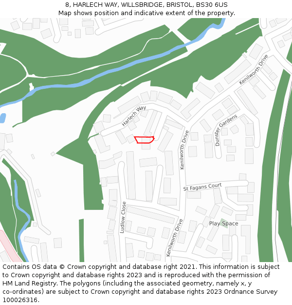 8, HARLECH WAY, WILLSBRIDGE, BRISTOL, BS30 6US: Location map and indicative extent of plot