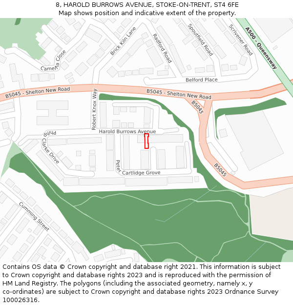 8, HAROLD BURROWS AVENUE, STOKE-ON-TRENT, ST4 6FE: Location map and indicative extent of plot