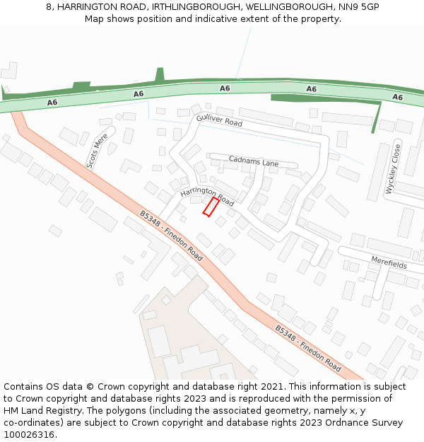 8, HARRINGTON ROAD, IRTHLINGBOROUGH, WELLINGBOROUGH, NN9 5GP: Location map and indicative extent of plot