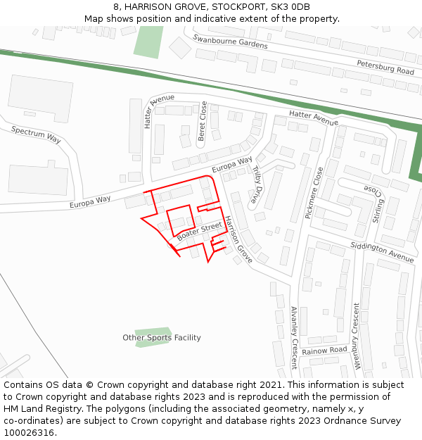 8, HARRISON GROVE, STOCKPORT, SK3 0DB: Location map and indicative extent of plot