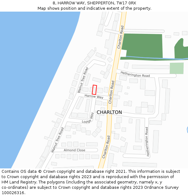 8, HARROW WAY, SHEPPERTON, TW17 0RX: Location map and indicative extent of plot